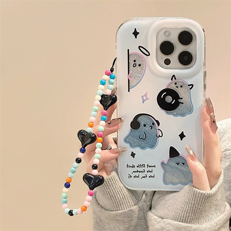 Funny Glitter ghost spirit music dance transparent Phone Case For iPhone 14 13 12 11 Pro Max Xr Xs 7 8 14 Plus Case Cute Cover