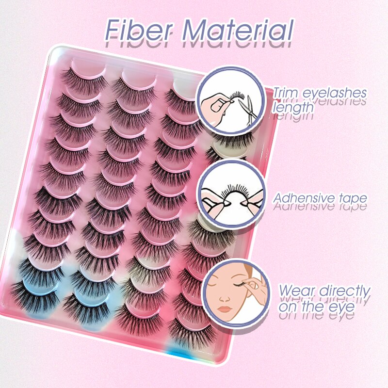 Eyelashes 20Pairs 3D Mink Lashes Fluffy Soft Wispy Natural Cross False Eyelashes Reusable Eyelash Extension