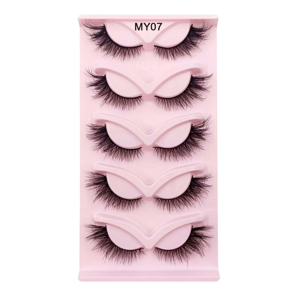 Natural 3D Winged End Eye Elongated False Eyelashes Extensions 5 Pairs Fluffy 5D Cat Eye Faux Mink Lashes Supplies