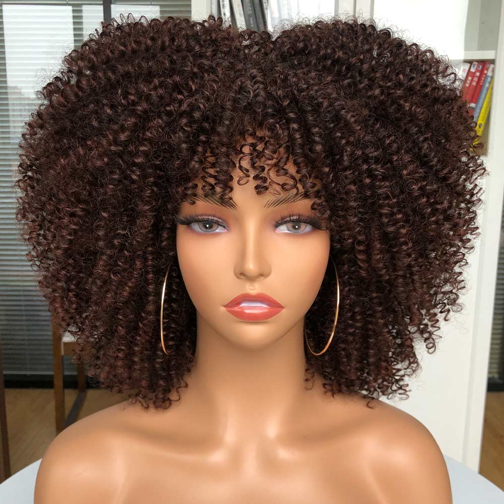 Short Afro Kinky Curly Wig With Bangs For Black Women Synthetic Natural Blonde Cosplay Wigs Glueless High Temperature Hair