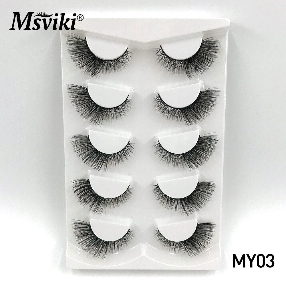 Winged Fake Eyelashes 5 Pairs Natural 3D Cat Eye Faux Mink Lashes 5D 8-15MM Fluffy Fox Eye Lash Extension