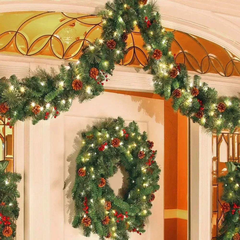 Christmas Garlands with Pinecones Red Berries Artificial Christmas Wreaths for Home Xmas Tree Stairs Door New Year Decoration