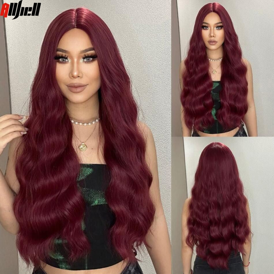 Blue Ombre Long Cosplay Synthetic Wigs with Dark Root Body Wavy Natural Hair Wigs for Woman Halloween Party Use Heat Resistant