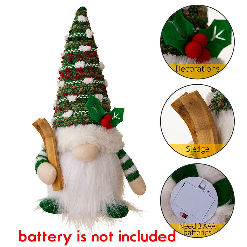 Christmas Doll Sled Elf Ski Gnome with Led Light Christmas Decorations for Home Xmas New Year 28cm