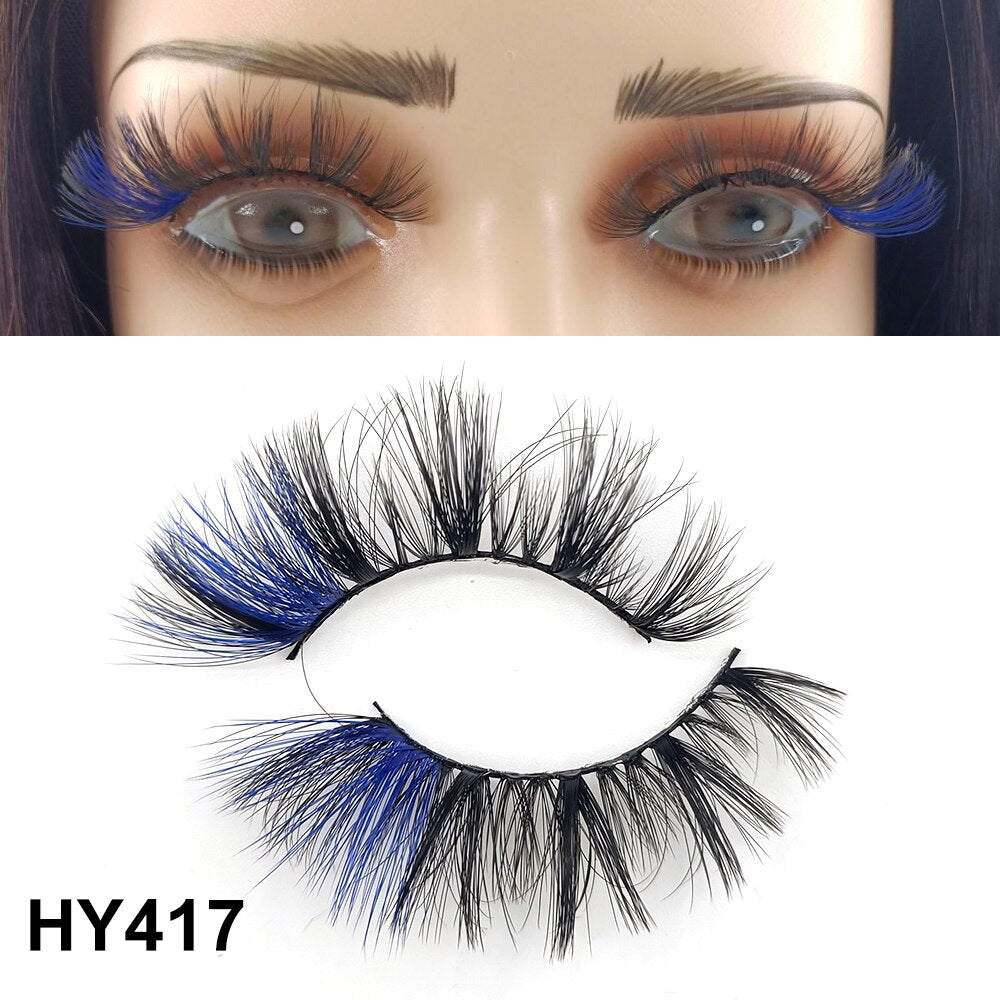 1 Pair 25MM Colored Mink Lashes 5D Fluffy Party Mink Eyelashes Box Package Supplies 3D Pink White Cosplay Fake Eyelashes