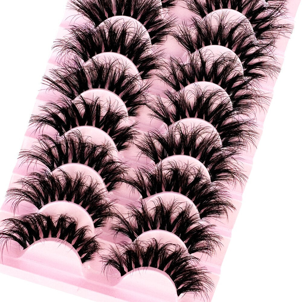 10Pairs 5D Mink Eyelash Winged Thick Long Eyelashes Handmade Transparent Terrier 3dLashes Messy Cross Lash For Eyelash Extension