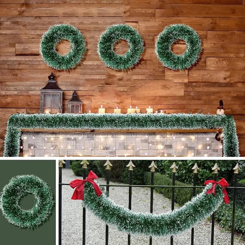 200cm Colorful Christmas Decoration Bar Tops Ribbon Garland Dark Green Cane Tinsel Garland Xmas Tree Ornaments Party Supplies
