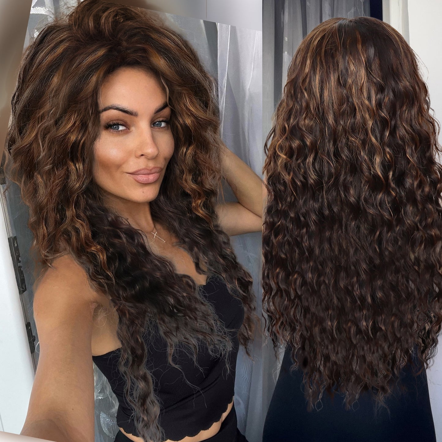 Ash Blonde Wig Synthetic Long Curly Hair Wigs for Women Fluffy Ombre Hairstyle Wave Wig Costume Carnival Party Regular Curly Wig