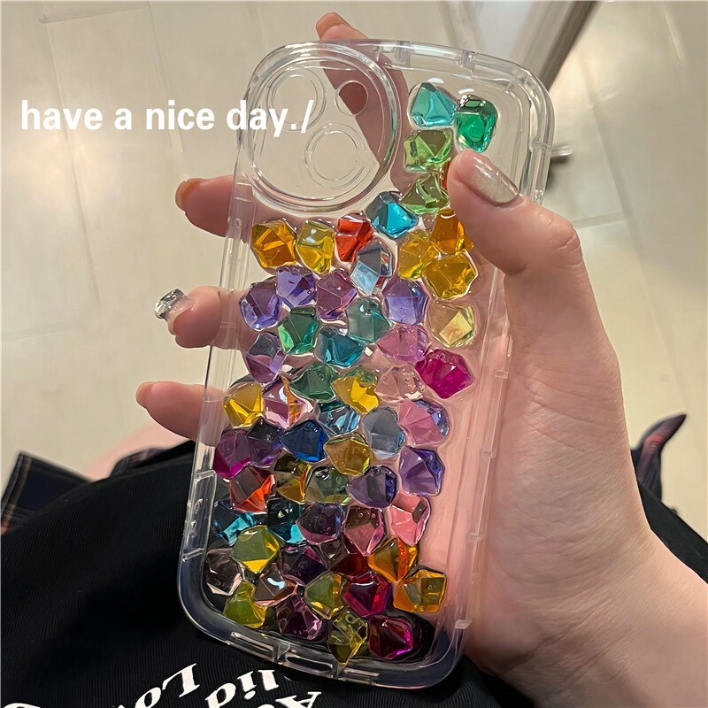 Cute 3D Candy Color Gem Epoxy Phone Case For iphone 14 13 12 Pro Max Plus 11 Glitter Crystal Shell INS Girl Clear Soft Cover