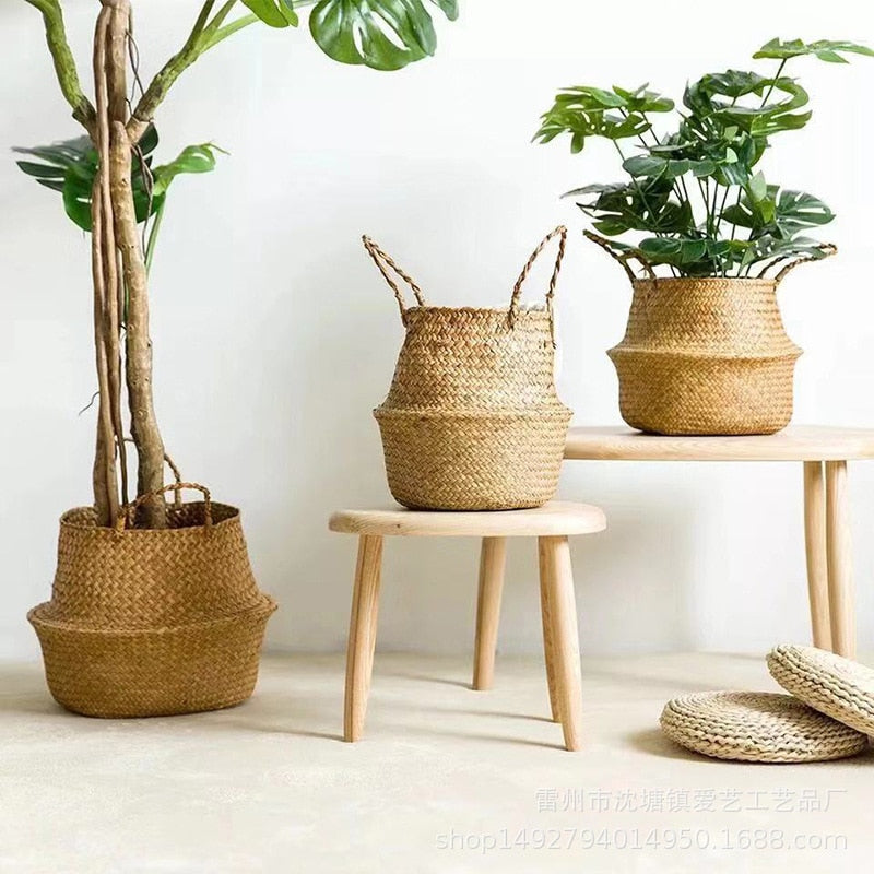 Wicker Storage Basket Flower Baskets Potted Plant Laundry Storage Decorative Basket Rattan Flower Pot Garden Planters