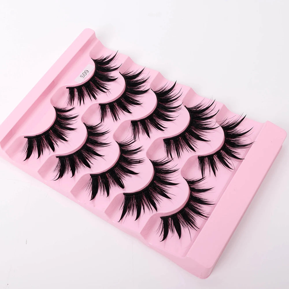 5 Pairs Wet False Eyelashes Naturally Wear False Eyelashes Everyday Sharp Tail Thick Simulation Cross