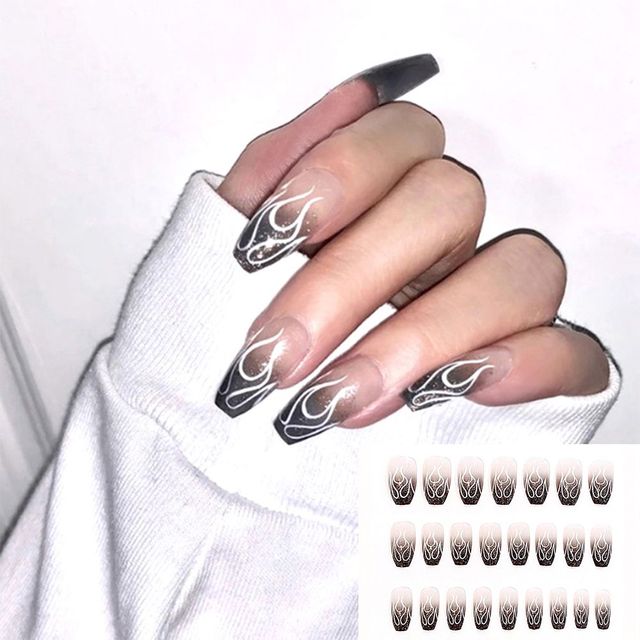 24pcs wearable pink flame press on nails full cover ballet Artificial nails short almond False nails with glue full cover