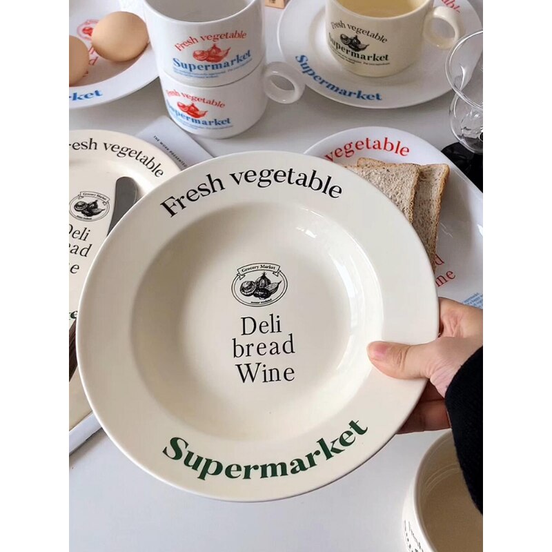 Korean Alphabet Ceramic Plate Bowl Tableware Household Various Butter Mug Water Cup Creative Household Dish Soup Plate Cup