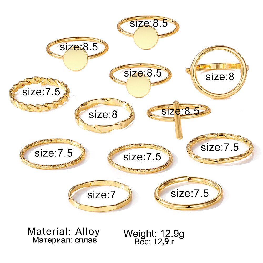 Circle Black Rings Set For Women Vintage Geometric Fried Dough Twists Cross Finger Rings Women Party Jewelry