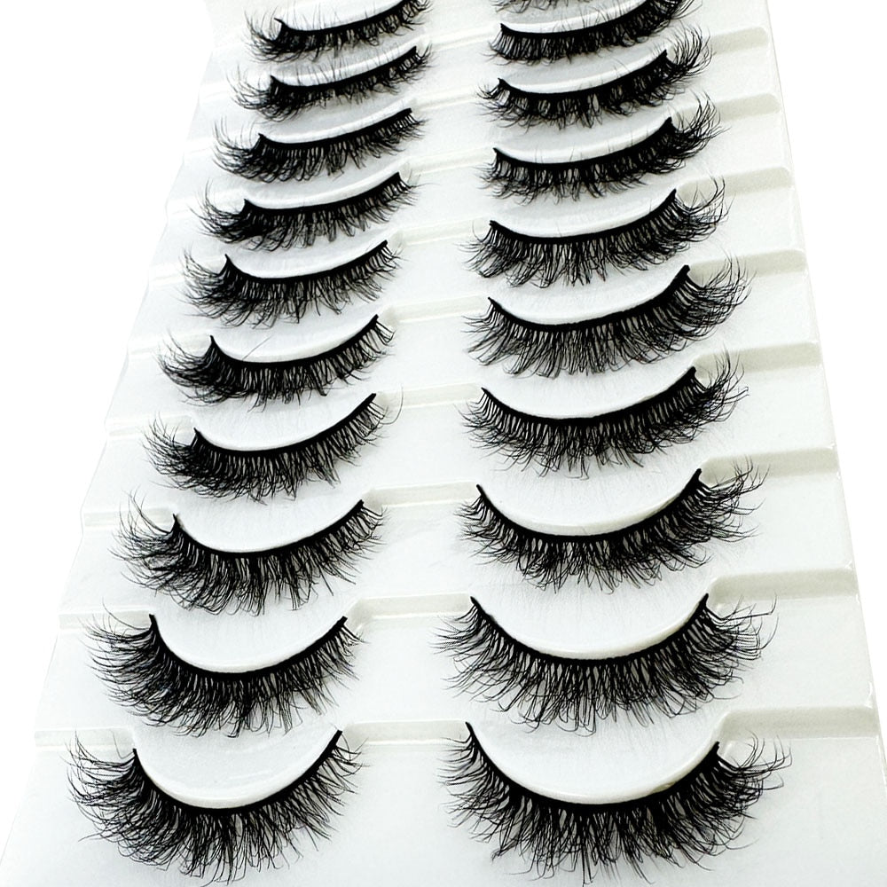 10Pairs 5D Faux Mink Hair False Eyelashes Natural Messy Eyelash Crisscross Wispy Fluffy Lashes Extension Fake Lashes