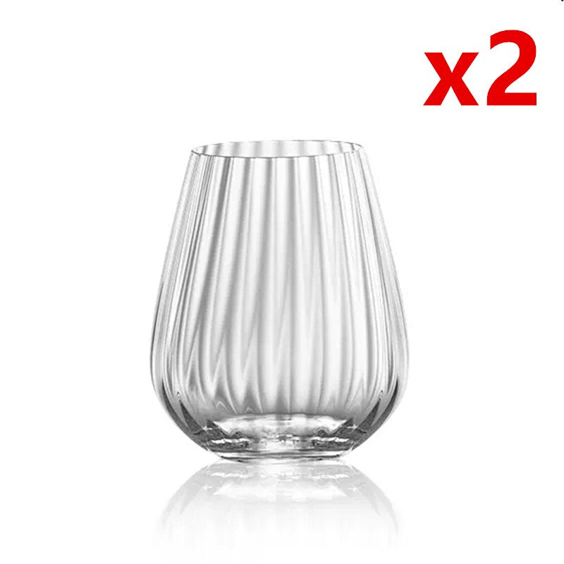 Nordic Style Prism Stemless Wine Glass Light Luxury Stripe Cold Drink Cup Big Belly Cocktail Mixing Wine Glass Fruit Tea Tumbler