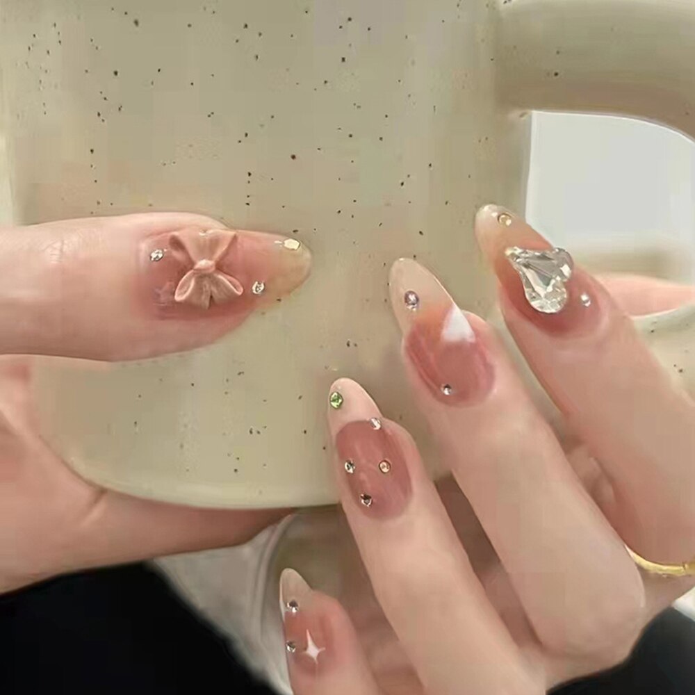 24pcs Rhinestone Design Fake Nails Shiny nail Decorations Press On nail Tips False Nail Patch