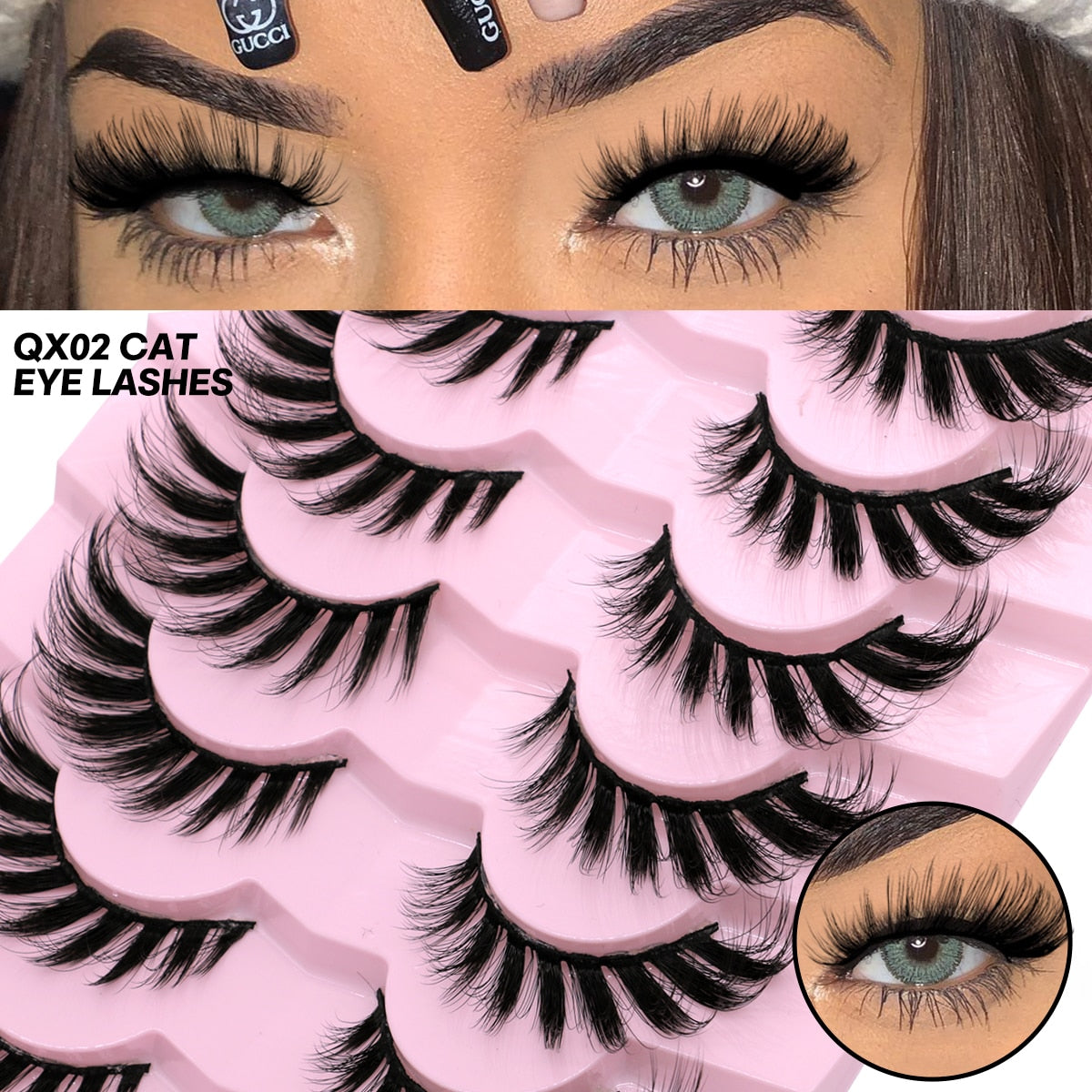 5/7 Pairs Cat Eye Lashes Faux Mink Eyelashes Fluffy long Full Strip Lashes Winged End Eye Elongated Fake Lashes