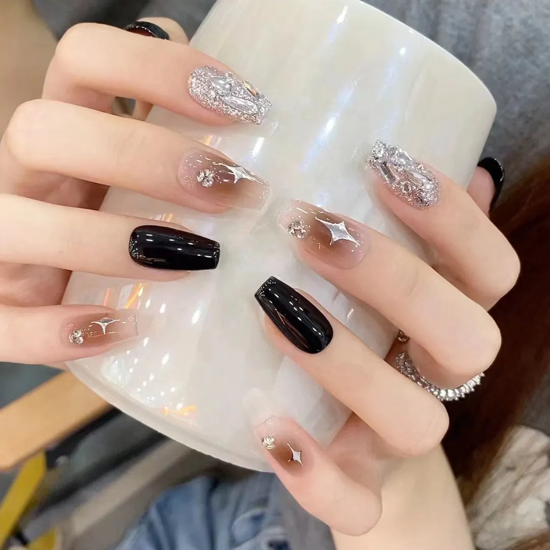 Medium Length Fake Nails 3D Flower Pearl Designs Nude Pink Color Press on Nails Ballerina False Nails for Women DIY Manicure