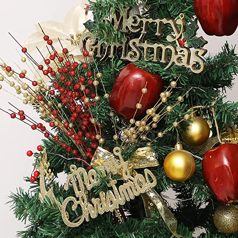 12pcs Gold Christmas Decorative Flash Artificial Berry Stem Decor for Christmas Tree DIY Wreath Fireplace Holiday Crafts Gifts