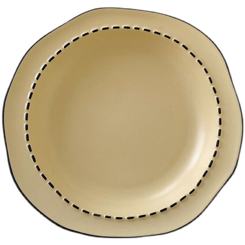 Japanese Cream Cartoon Ceramic Tableware Set Irregular Rice Bowl Soup Ceramic Plate Household Dish Stripe