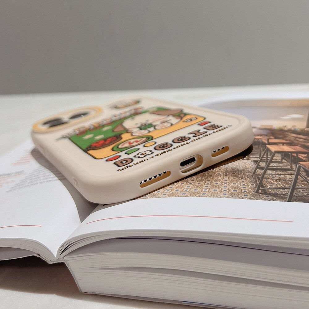 Retro spring picnic puppy dog art Kawaii Phone Case For iPhone 14 13 11 12 Pro Max 14 Plus XR Xs Max X 7 8 Plus Case Cute Cover