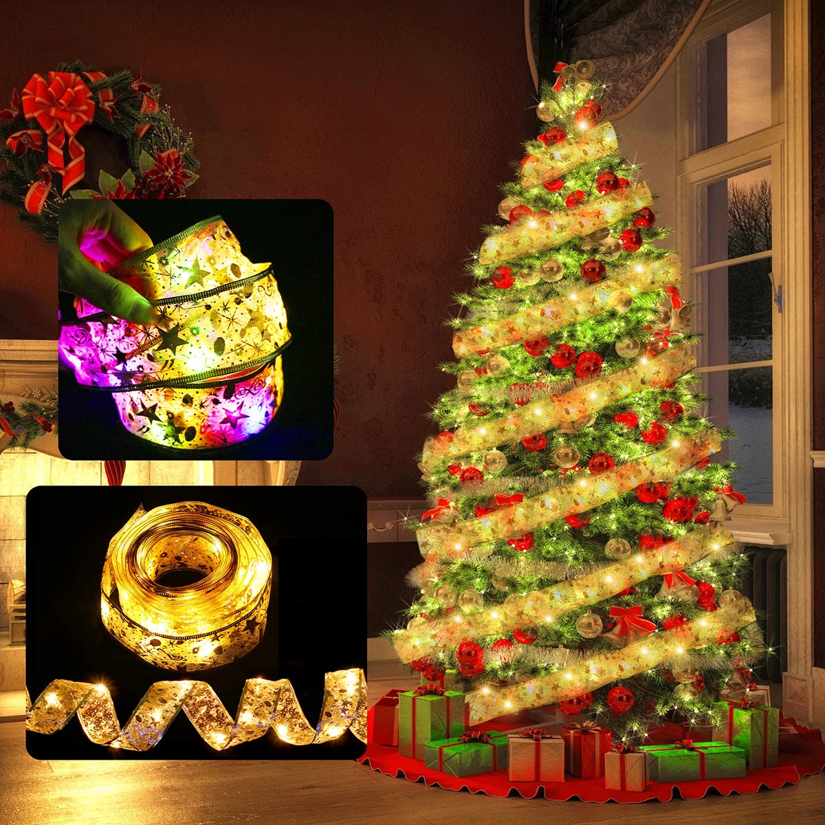 Christmas Ribbon Fairy Light String Merry Christmas Decorations For Home Cristmas Ornament Xmas Navidad Gifts New Year