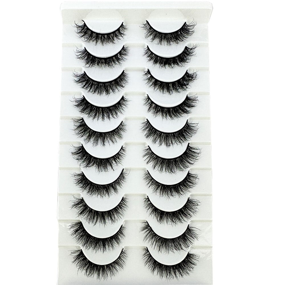 10Pairs Faux 3D Mink Eyelashes Hair Soft False Lashes Fluffy Wispy Thick Lashes Handmade Eyelash Extension