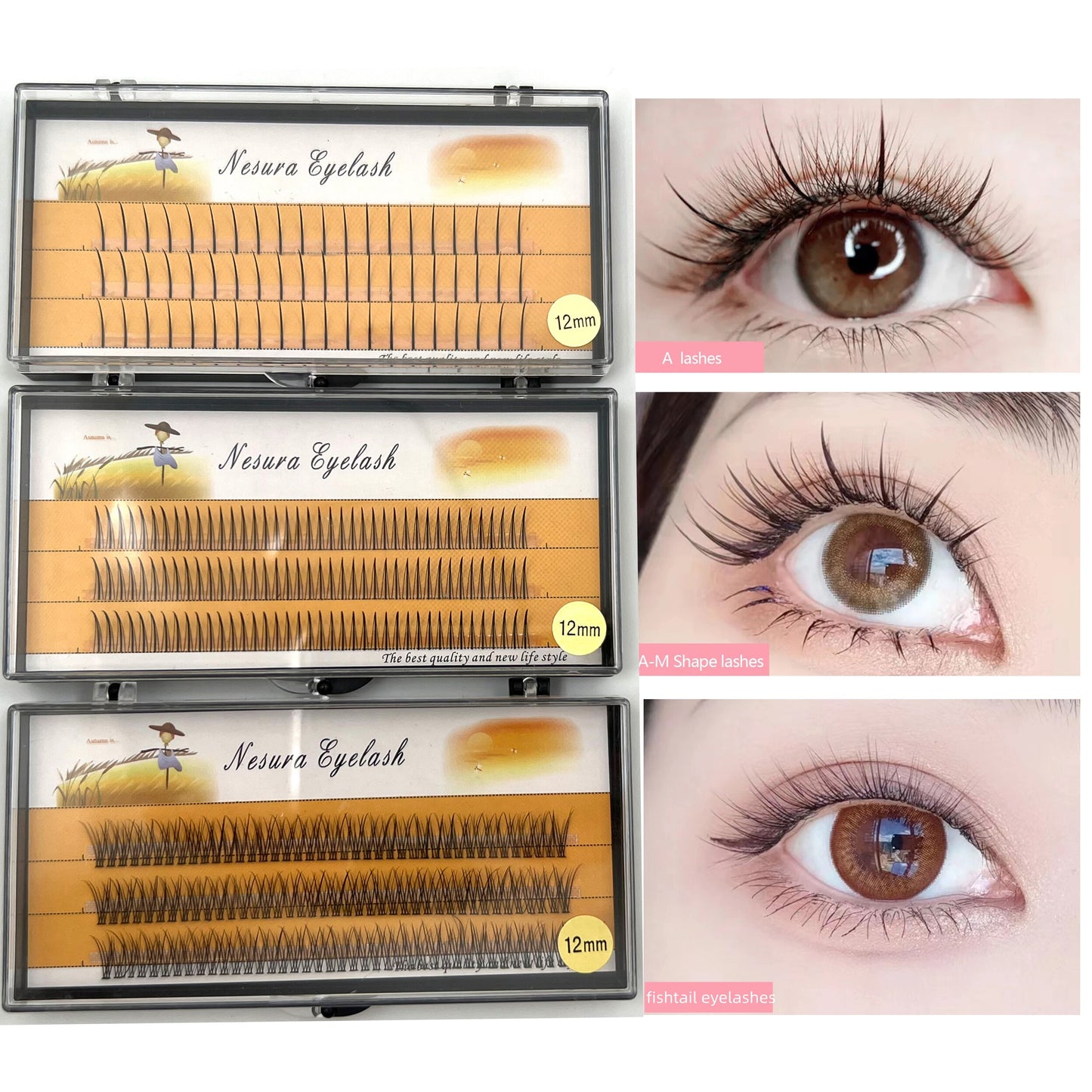 A/M Shape Premade Eyelashes Individual Lashes Cluster Spikes Lash Wispy Premade Russian Natural Fluffy False Eyelashes