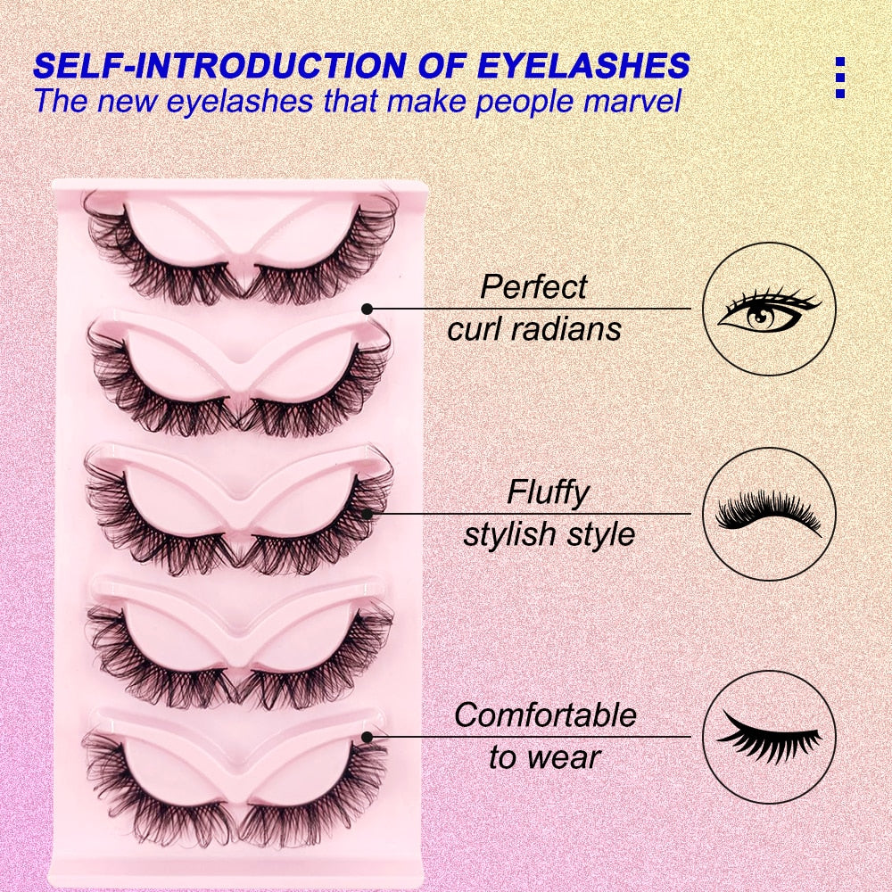5 Pairs Fluffy DD Curl Mink Lashes Natural 3D Russian Strip Lashes Extension 5D Thick Fake Eyelashes