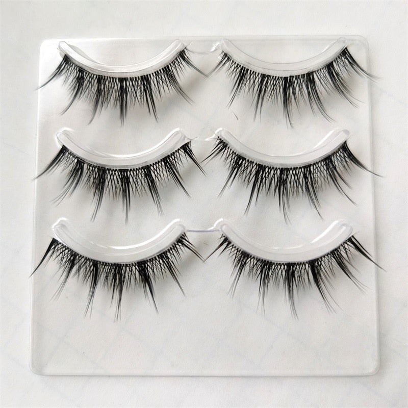 3Pairs Half Eey Lashes 3D Natural Lashes Natural False Eyelashes Wispy Fluffy Eyelash Extension