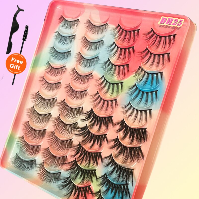 Eyelashes 20Pairs 3D Mink Lashes Fluffy Soft Wispy Natural Cross False Eyelashes Reusable Eyelash Extension