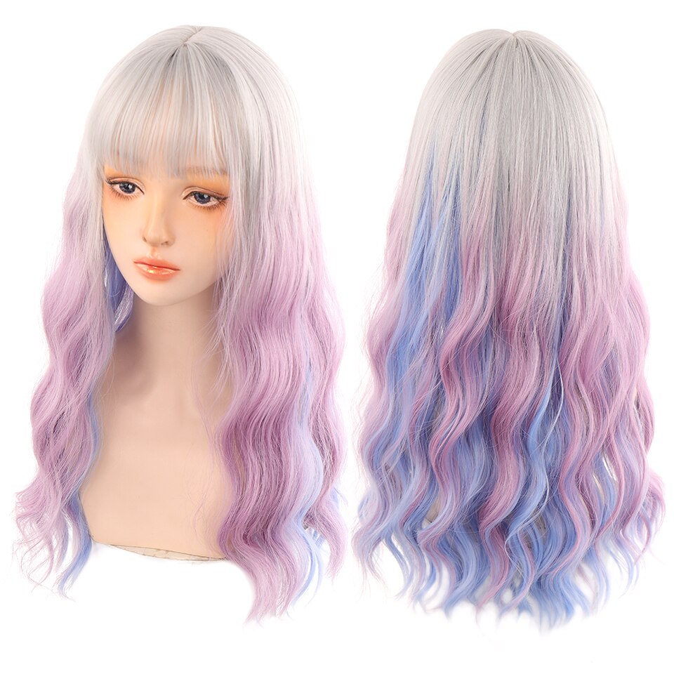 synthesis Long wavy curly girl blonde gradient pink Lolita cosplay curly bangs party wig
