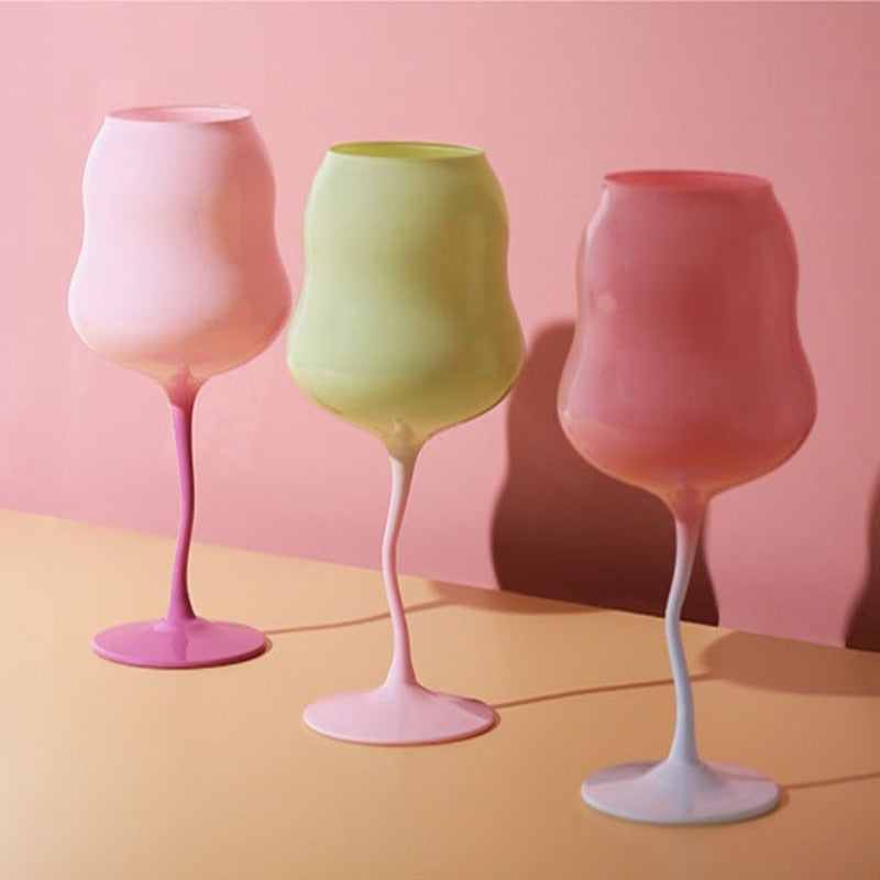 Macaron Colored Vintage Wine Glass Colored Glass Red Wine Goblet Small Fresh Cream Twister
