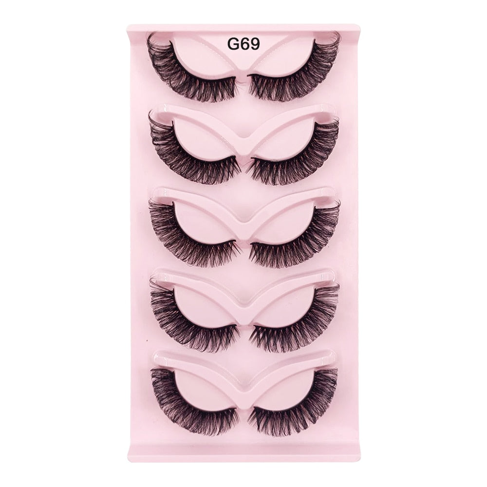 5 Pairs Fluffy DD Curl Mink Lashes Natural 3D Russian Strip Lashes Extension 5D Thick Fake Eyelashes