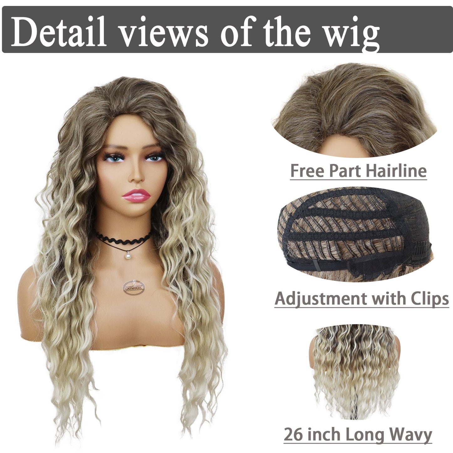 Ash Blonde Wig Synthetic Long Curly Hair Wigs for Women Fluffy Ombre Hairstyle Wave Wig Costume Carnival Party Regular Curly Wig