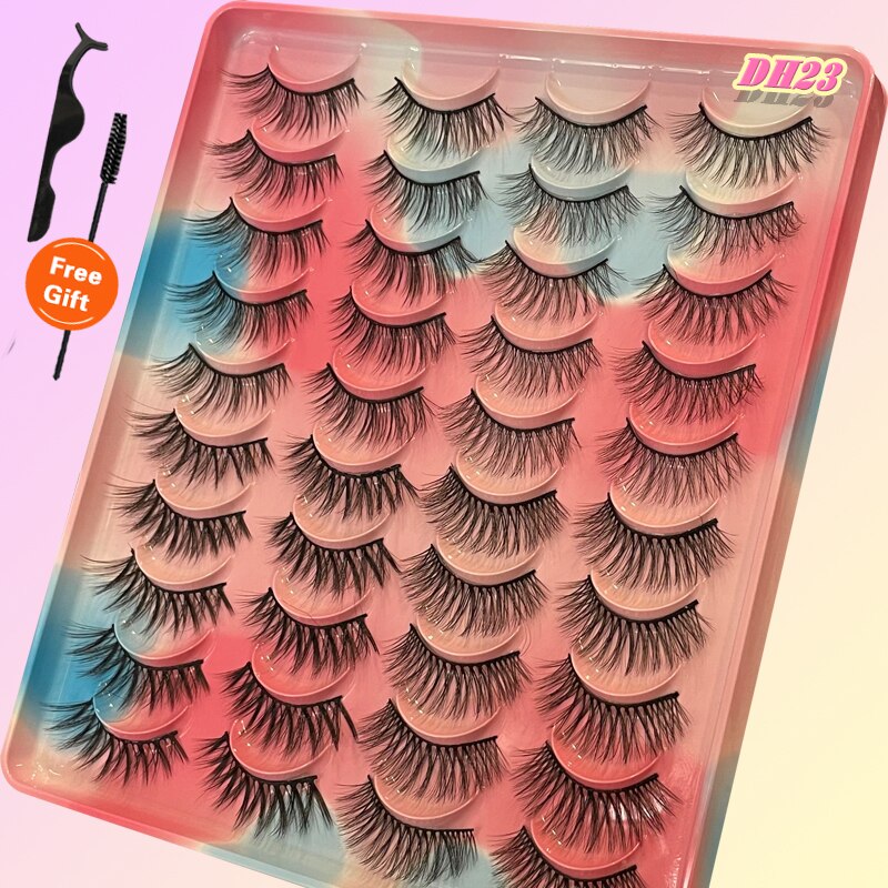 Eyelashes 20Pairs 3D Mink Lashes Fluffy Soft Wispy Natural Cross False Eyelashes Reusable Eyelash Extension