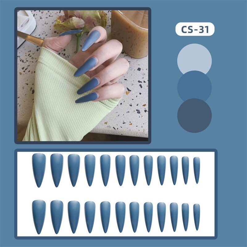 24PCS Khaki Nude Press On False Nails Tips Long Ballerina Pure Color Acrylic Fake Nails Coffin Full Cover Nail With Glue Designs