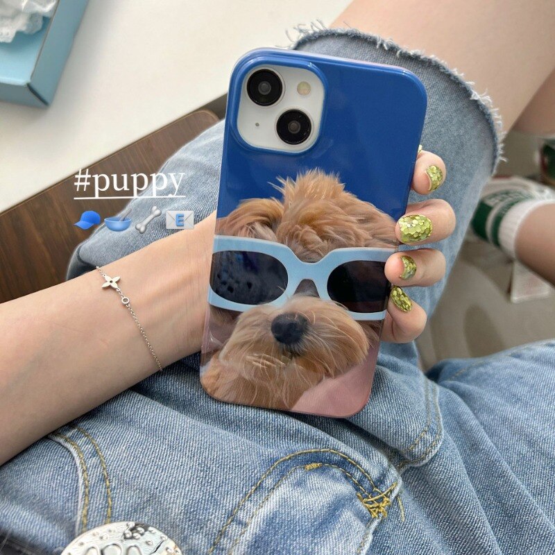 Retro Summer Sunglasses puppy art Phone Case For iPhone 14 13 12 11 Pro Max Case Cute Luxury shockproof Soft Cover
