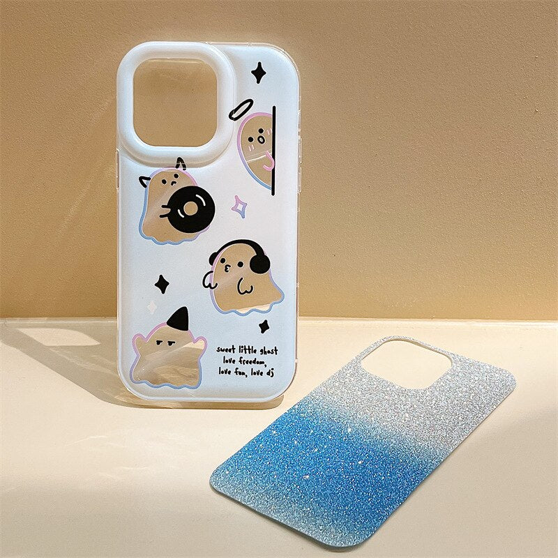 Funny Glitter ghost spirit music dance transparent Phone Case For iPhone 14 13 12 11 Pro Max Xr Xs 7 8 14 Plus Case Cute Cover