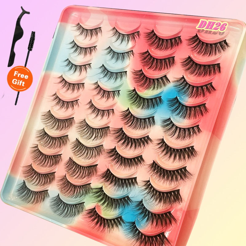 Eyelashes 20Pairs 3D Mink Lashes Fluffy Soft Wispy Natural Cross False Eyelashes Reusable Eyelash Extension
