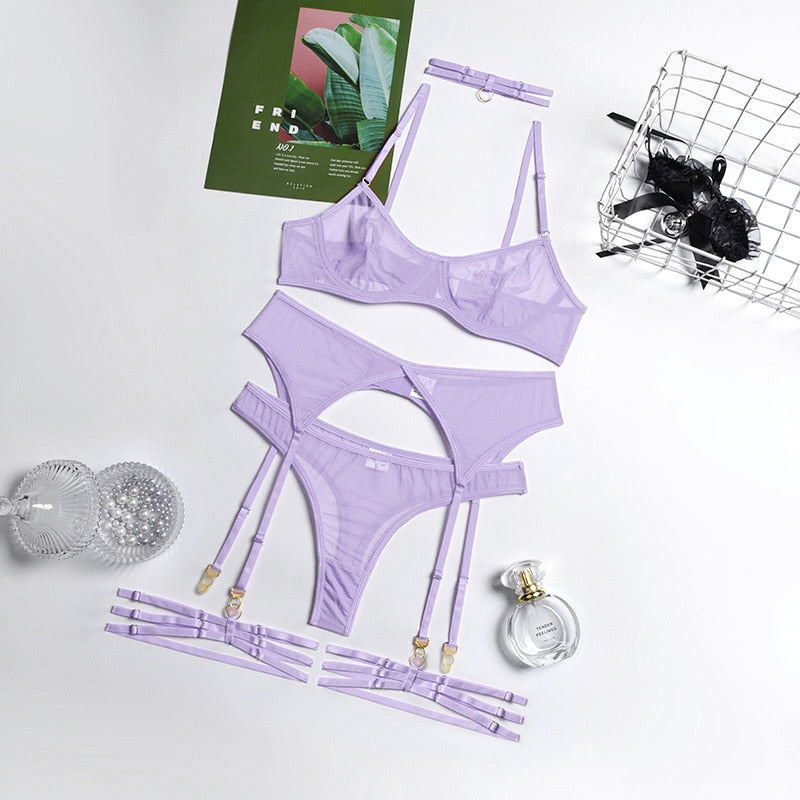Multi-style 4-piece Lace Bra Set Bra Underwire +Garter Panty Underwear Set Ladies Sexy Lingerie Set Lingerie Sexy Woman Clothes