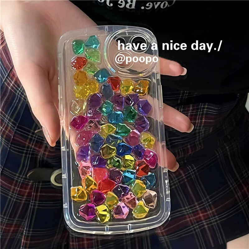 Cute 3D Candy Color Gem Epoxy Phone Case For iphone 14 13 12 Pro Max Plus 11 Glitter Crystal Shell INS Girl Clear Soft Cover