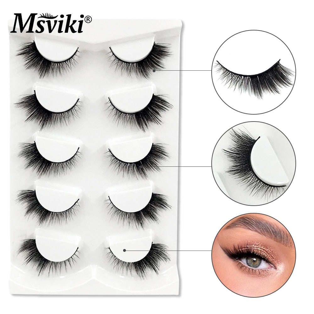Winged Fake Eyelashes 5 Pairs Natural 3D Cat Eye Faux Mink Lashes 5D 8-15MM Fluffy Fox Eye Lash Extension