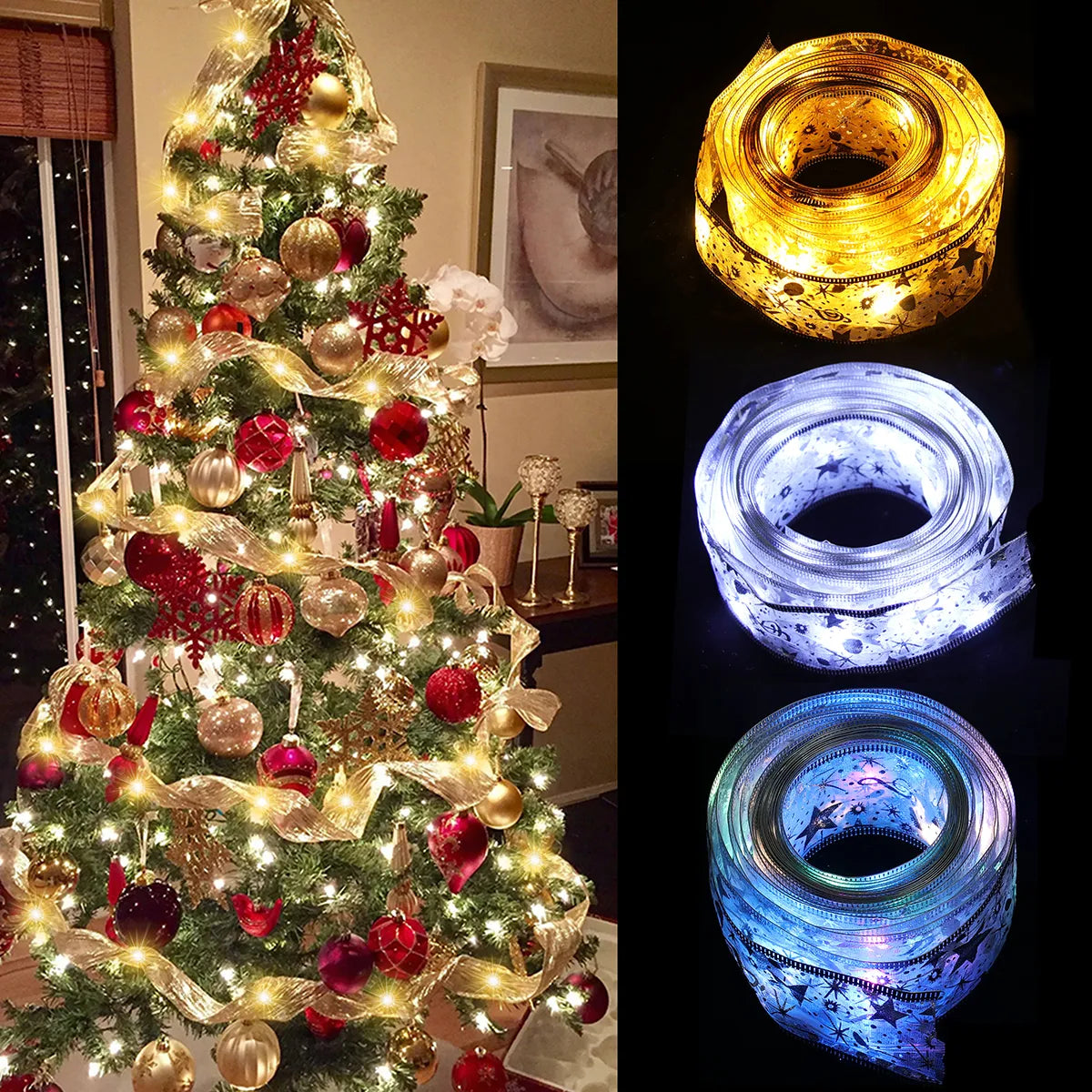 Christmas Ribbon Fairy Light String Merry Christmas Decorations For Home Cristmas Ornament Xmas Navidad Gifts New Year