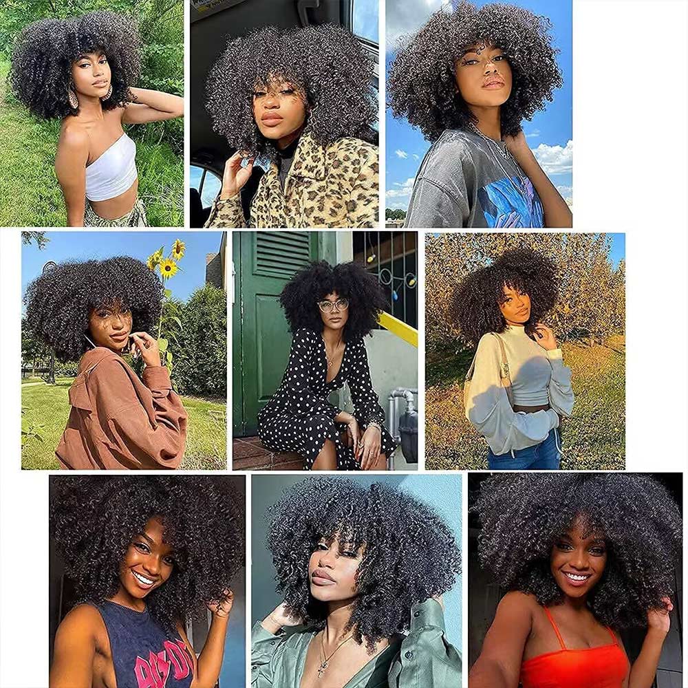 Short Afro Kinky Curly Wig With Bangs For Black Women Synthetic Natural Blonde Cosplay Wigs Glueless High Temperature Hair
