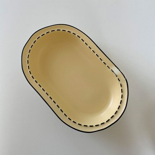 Japanese Cream Cartoon Ceramic Tableware Set Irregular Rice Bowl Soup Ceramic Plate Household Dish Stripe