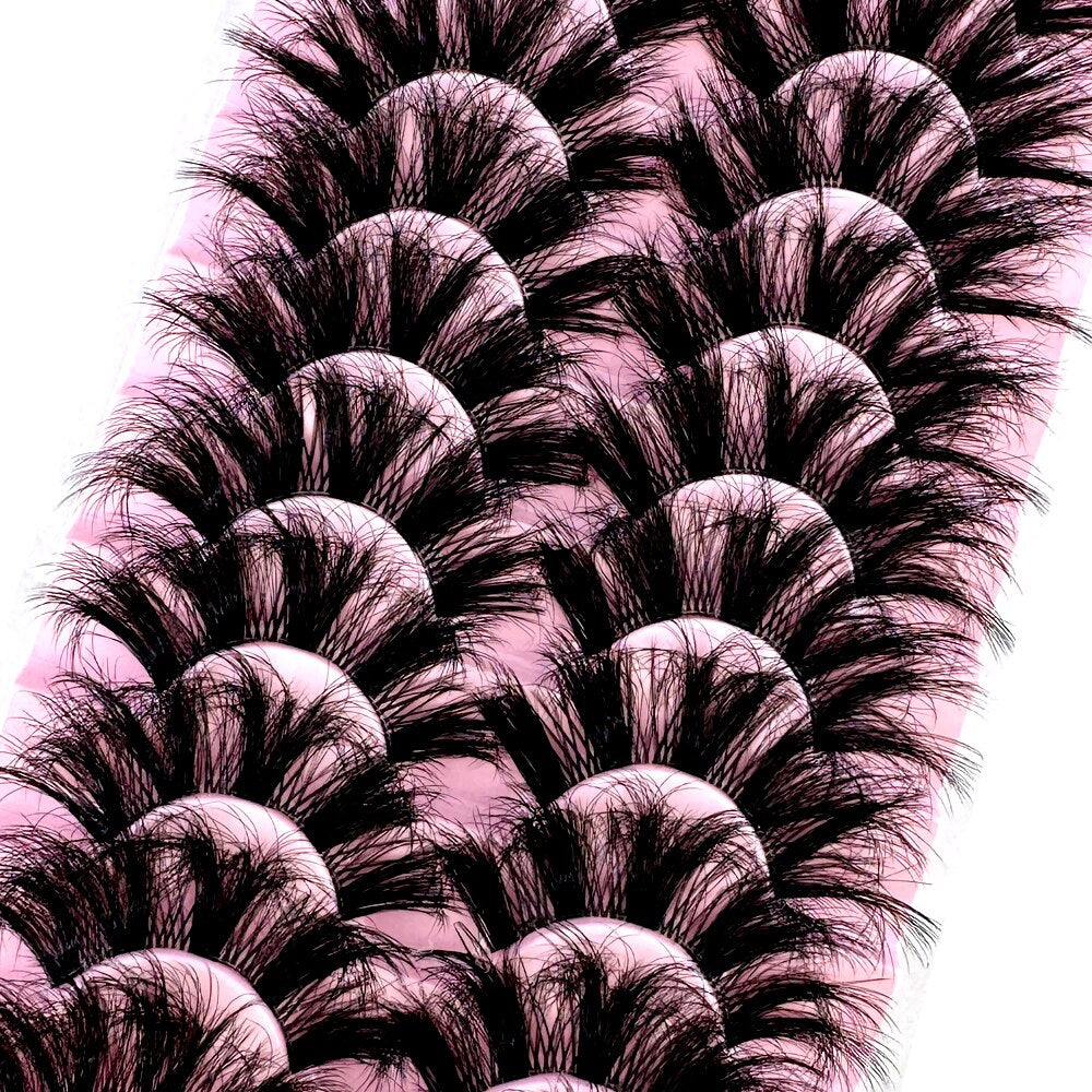 10Pairs 5D Mink Eyelash Winged Thick Long Eyelashes Handmade Transparent Terrier 3dLashes Messy Cross Lash For Eyelash Extension