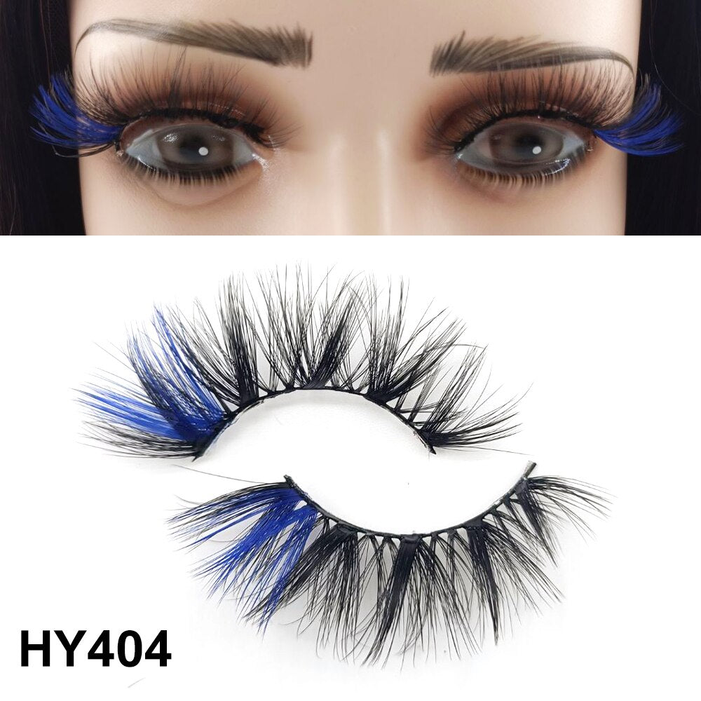 1 Pair 25MM Colored Mink Lashes 5D Fluffy Party Mink Eyelashes Box Package Supplies 3D Pink White Cosplay Fake Eyelashes