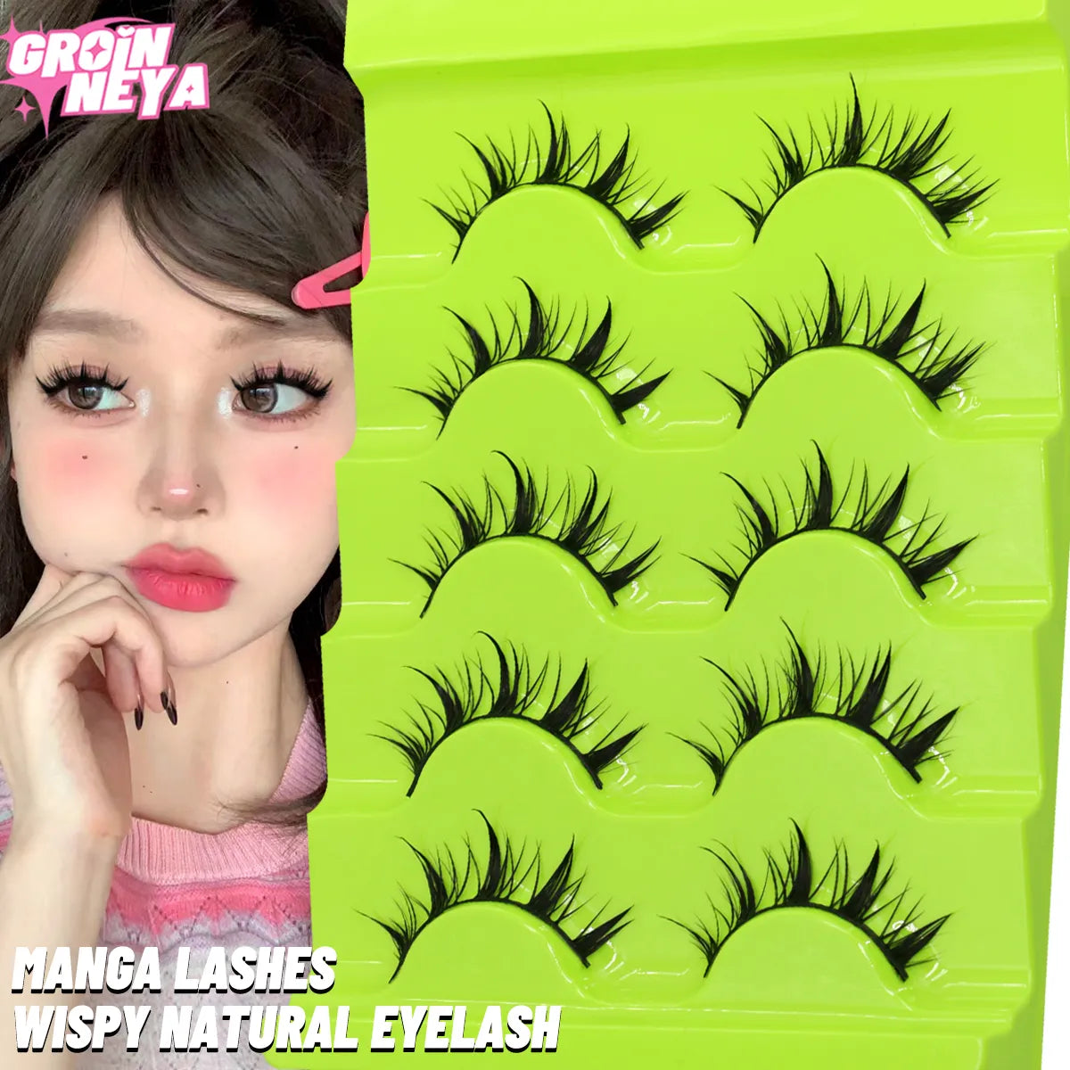 5 Pairs Manga Lashes 3D Natural False Lashes Soft Cross Wispy Eyelashes Natural 3d Faux Mink Lashes Extension